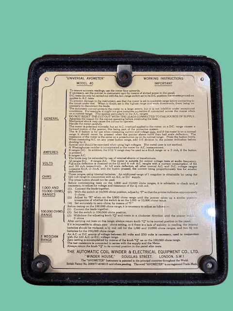 AVO METER MODEL40 1957 DATED, NOT WORKING ALL RANGES BUT SUPERB COSMETICS