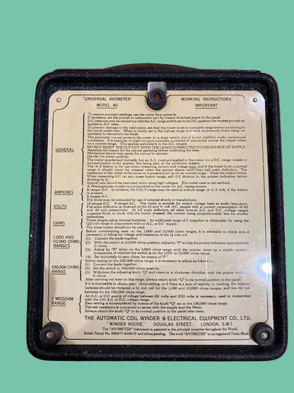 AVO METER MODEL40 1957 DATED, NOT WORKING ALL RANGES BUT SUPERB COSMETICS