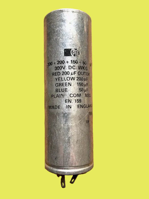 Pye, 200+200+150+50uF @ 300VDC, Electrolytic Capacitor, New