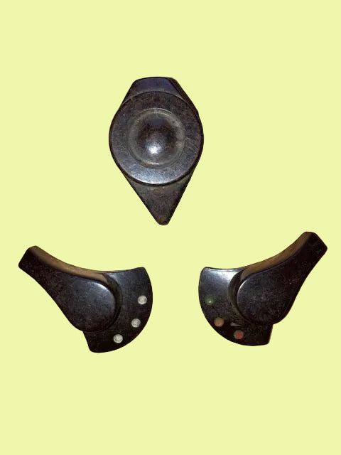 SET OF 3X, TRILOBAL, BROWN MARBLED BAKELITE, RADIO KNOBS