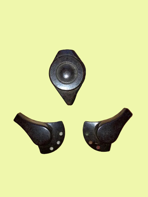 SET OF 3X, TRILOBAL, BROWN MARBLED BAKELITE, RADIO KNOBS