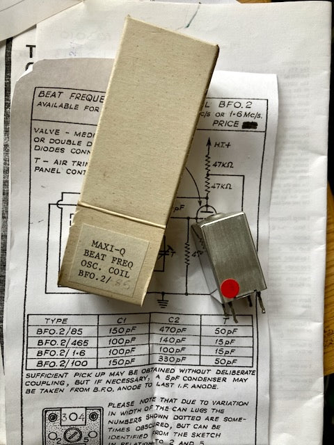 DENCO, MAXI-Q COIL, BEAT FREQUENCY OSCILLATOR, BFO.2/465,  BOXED NOS