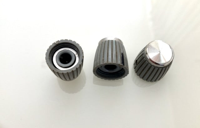 GREY CONICAL KNOB, ALUMINIUM TOP BRIGHT,  19mm BASE DIA, 20mm HEIGHT