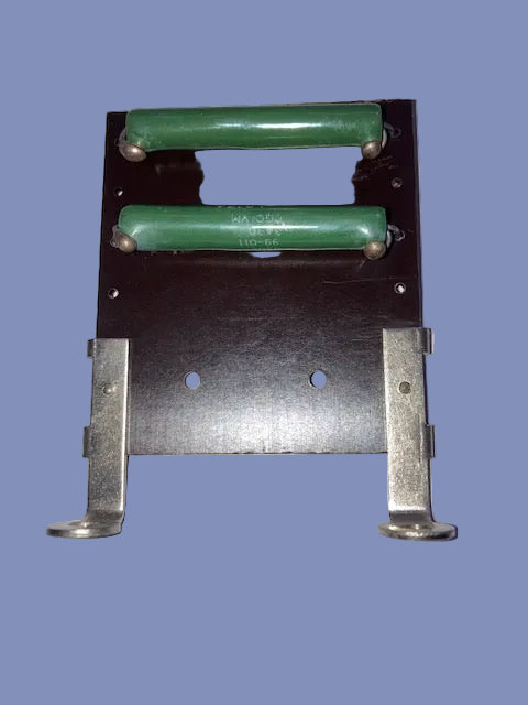 2X PAINTON CERAMIC WIRE WOUND RESISTOR 25K, ON 60 X 50mm PAXOLIN SHEET C/W MOUNTING BRACKETS