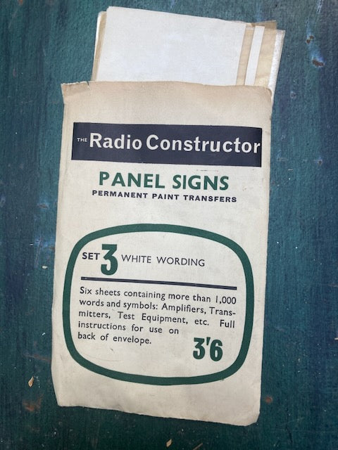 THE RADIO CONSTRUCTOR, PANEL SIGNS, LETRASET STYLE, 1966, PART USED