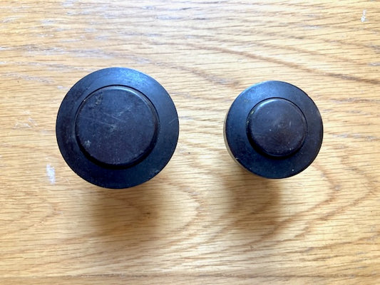 BROWN BAKELITE, KNOB PAIR,  6mm D SHAFT,  33mm HEIGHT, 38/31mm DIA.