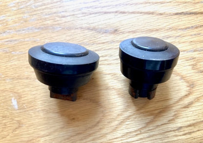BROWN BAKELITE, KNOB PAIR,  6mm D SHAFT,  33mm HEIGHT, 38/31mm DIA.