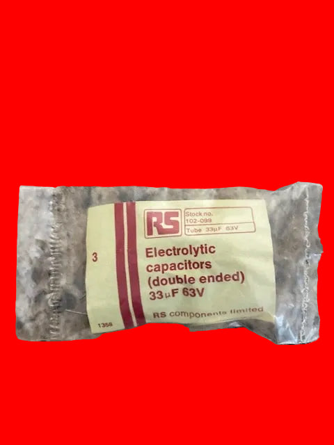 RS, RADIOSPARES, AXIAL ELECTROLYTIC  CAPACITORS, 33uF 63V, PACK 3