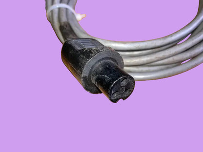 MAINS POWER LEAD, APPROX 3M, TERMINATED WITH 7.3mm DIA, MINIATURE RADIOSPARES, RS, BULGIN 3 PIN PLUG  AS USED ON QUAD 303 33 AMPLIFIERS & RACAL RA1772