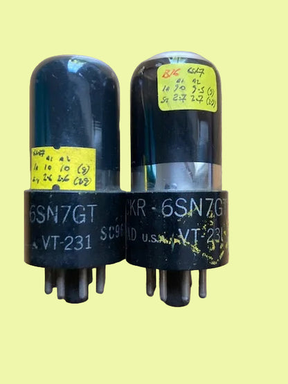 6SN7GT, KEN-RAD,  MATCHED PAIR, VT-231,  BLACK GLASS, FAT BASE, BOTTOM GETTER FLASH, COPPER GRID POSTS, 1944 PRODUCTION, 6SN7