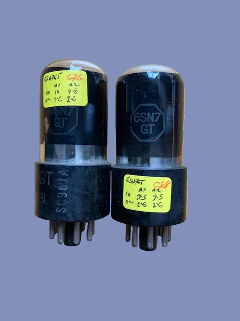6SN7GT, KEN-RAD,  MATCHED PAIR, VT-231,  BLACK GLASS, FAT BASE, BOTTOM GETTER FLASH, COPPER GRID POSTS, 1940S PRODUCTION, 6SN7