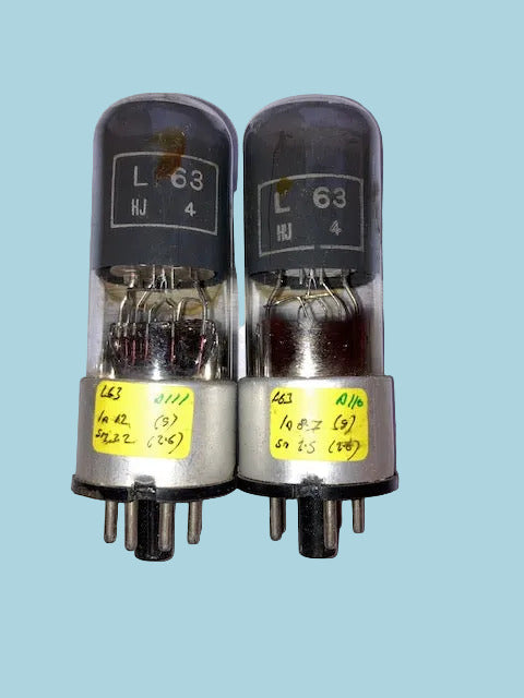L63, OSRAM, MATCHED PAIR, GREY GLASS, ,ONG ENVELOPE. LARGE GOLD OSRAM DECAL, SAME BATCH CODE, 6J5GT, CV1934,  HAMMERSMITH SEPTEMBER 1952 PRODUCTION,