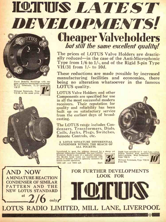LOTUS,, BRITISH 5 PIN, B5,   BROWN BAKELITE, VALVE HOLDER,  1929
