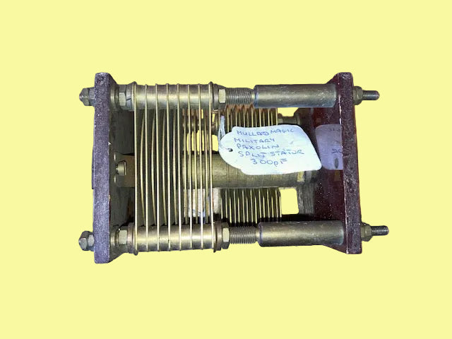 MILITARY, SPLIT STATOR TRANSMITTING CAPACITOR, 300pF, 6mm THICK TUFNOL FRAME, BRASS VALVES AND HARWARE, 84 X 874 X 150 mm, 1.2kg