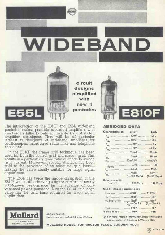 E55L, Mullard, CV5808, 8233, Gold Pin, Black Anode, 3 Mica, Red Box NOS )