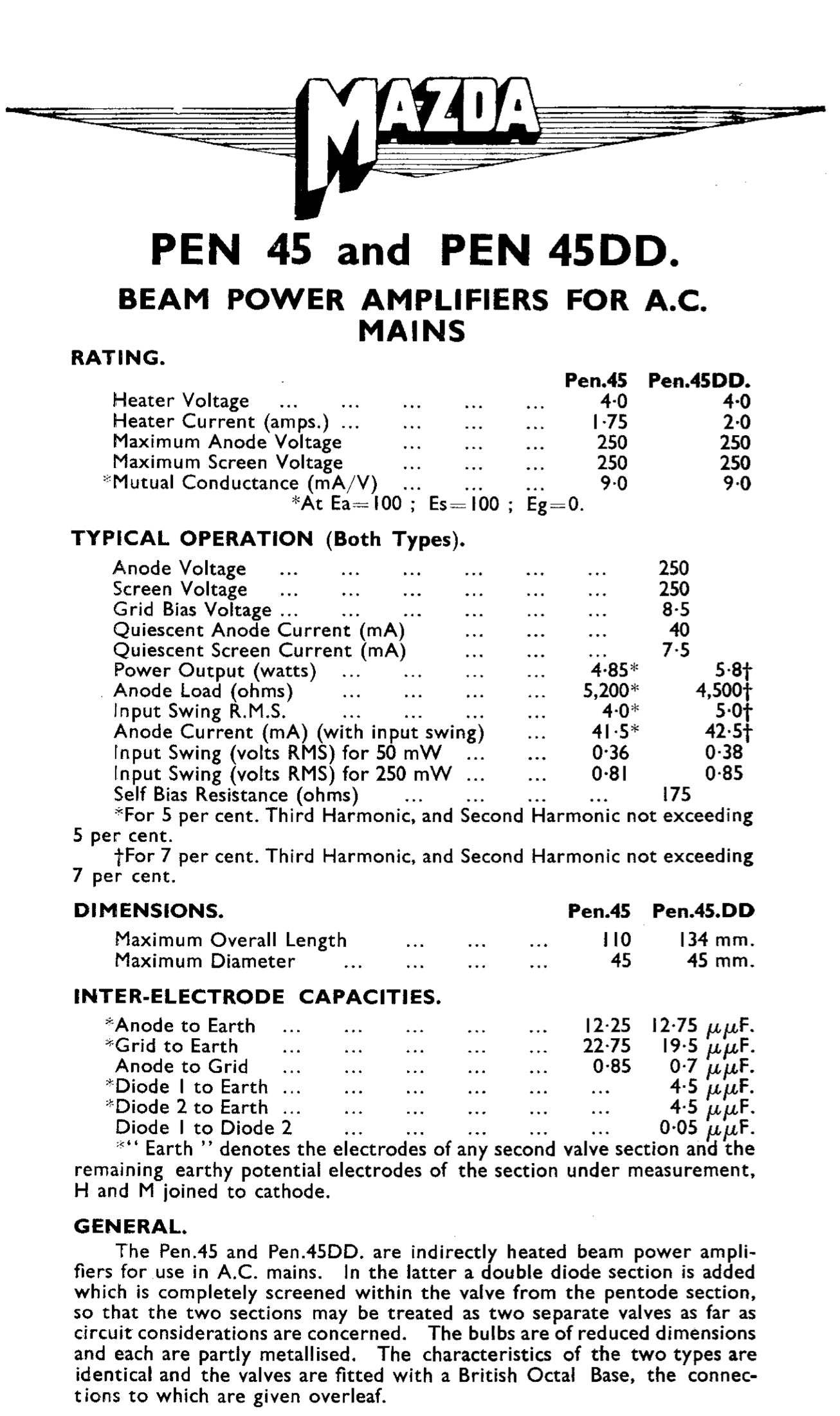 PEN45DD,, MAZDA, CV3631, NIB  MAZDA OCTAL BASED