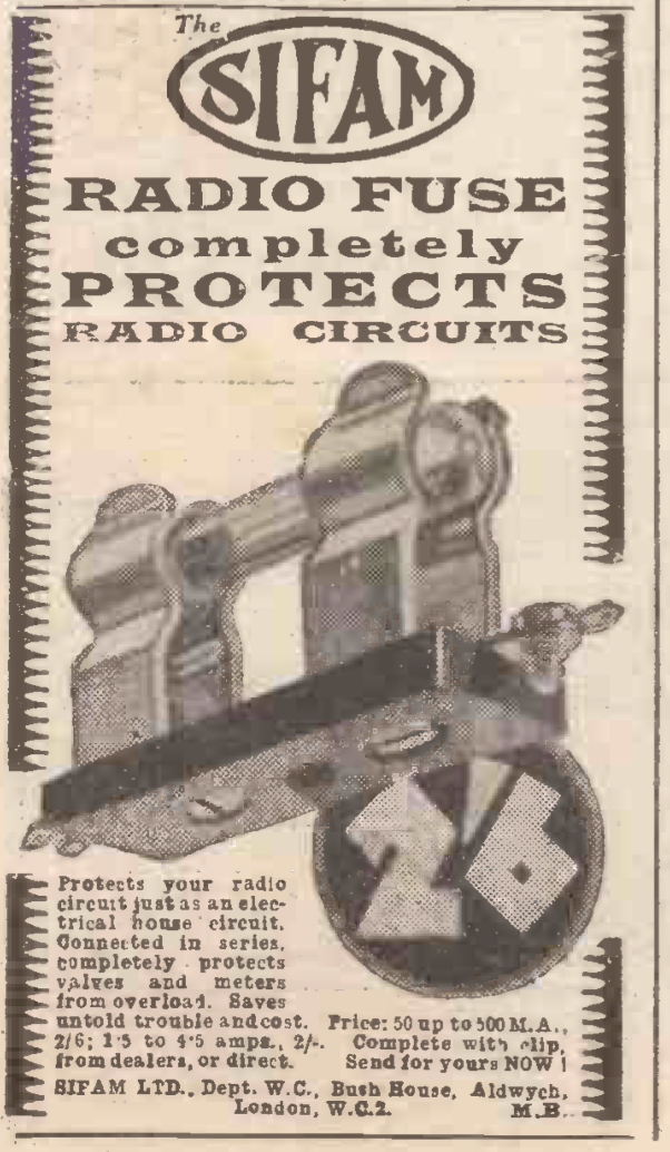 SIFAM, FUSE HOLDER, 1928, EX EQUIPT