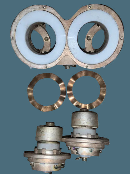 SPECIAL, DUAL B8F, &nbsp;VALVE BASE BLOCK FOR 2X 4CX250, SILVER PLATED, C/W CERAMIC CHIMNEY + 2X 4CX250, EX EQUIPT 5 PIN, VALVE BASE, CERAMIC, EX EQUIPT