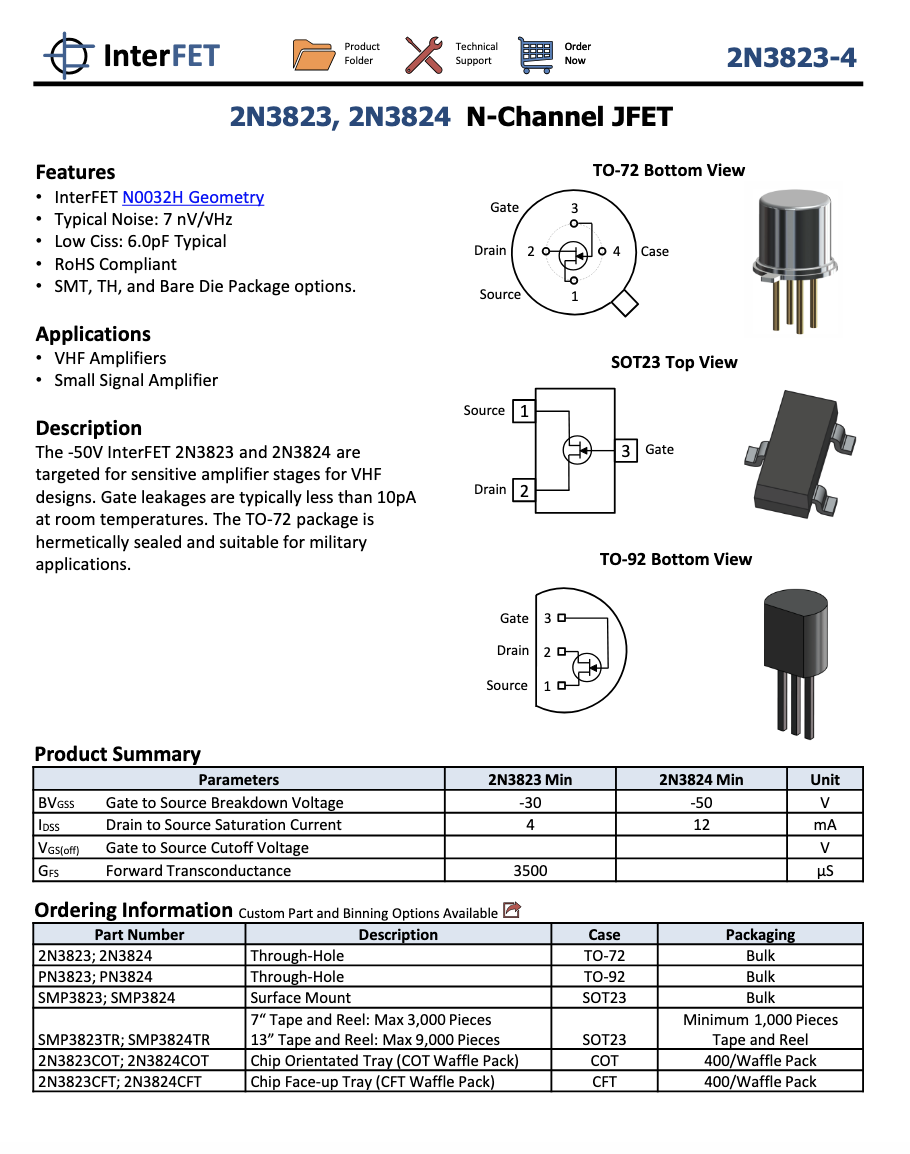 SILICONIX, 2N3824, J-FET, 10CV/1180261