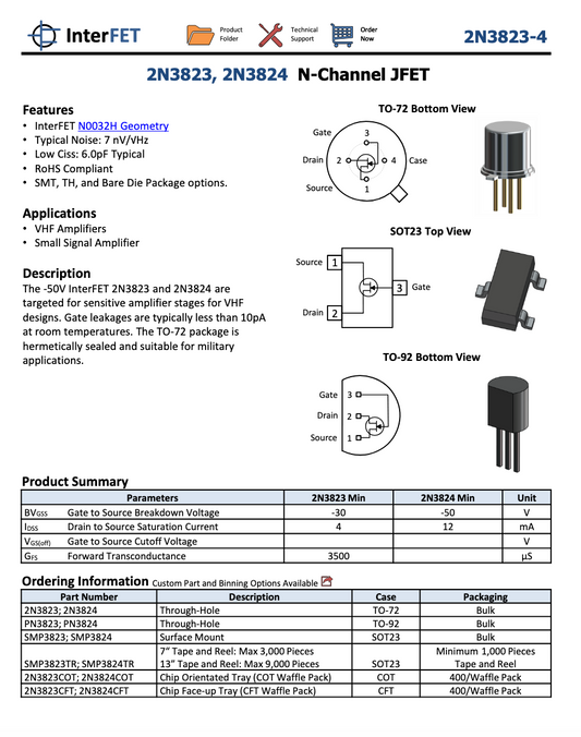 SILICONIX, 2N3824, J-FET, 10CV/1180261