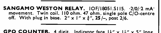SANGAMO WESTON, AIR MINISTRY RELAY AND BASE, 10F/18051, 0.2/0/0.2 mA, TWIN COIL 110R, CENTRE OFF