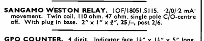 SANGAMO WESTON, AIR MINISTRY RELAY AND BASE, 10F/18051, 0.2/0/0.2 mA, TWIN COIL 110R, CENTRE OFF