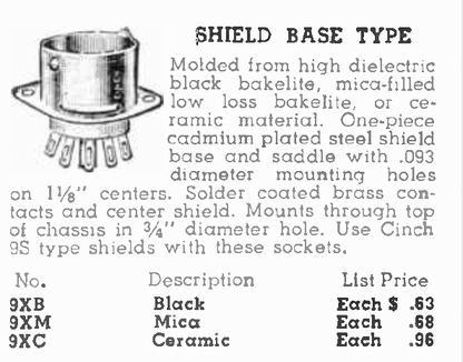 WHITE CERAMIC, CINCH, B9A, SCREENED VALVE BASE,  SNAP ON TYPE, VINTAGE, 9XC, NEW UNUSED