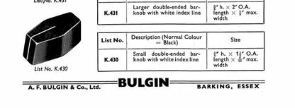 BULGIN, K430, POINTER KNOB, BLACK, 10A/11839, AIR MINISTRY