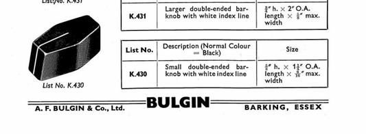 BULGIN, K430, POINTER KNOB, BLACK, 10A/11839, AIR MINISTRY