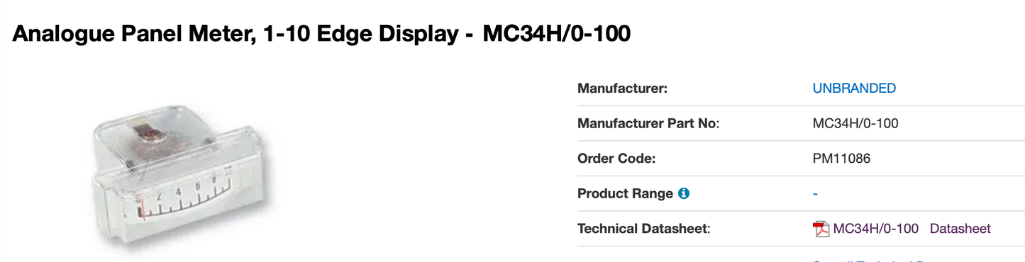 EDGE MOUNT, EDGE INDICATOR, METER, SCALED 1-10, 100uA, PM11086, MC34H/0-100, NOS