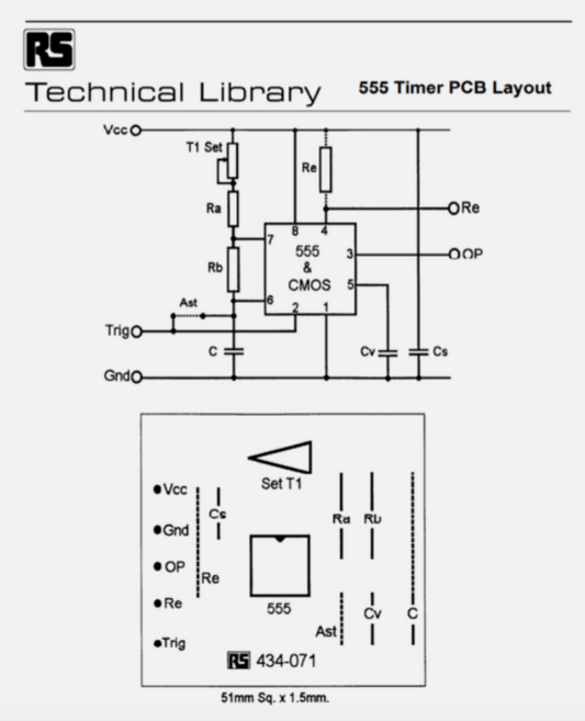 RS, RS Components, NE555 Timer PCB Board, 5.4mm, Radio, 434-071,