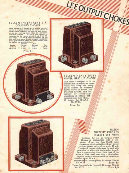 TELSEN, BAKELITE CASED, PENTODE OUTPUT CHOKE, 50/25H @ 20mA, 1931