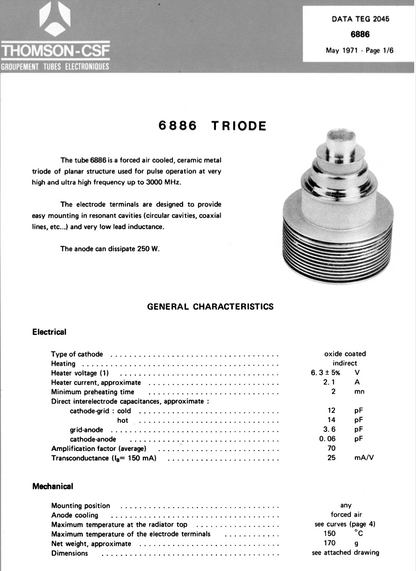 8668, THOMSON-CSF, 250W PLANAR  TRIODE, NOS