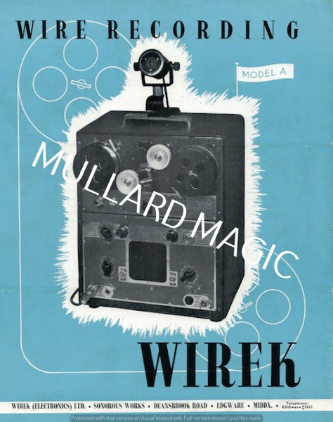 WIREK, MODEL A, WIRE RECORDER, 1950S, LEAFLET,