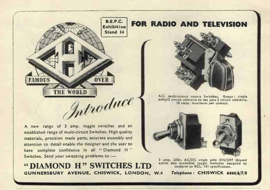DIAMOND H, HEAVY DUTY SWITCH SPST,  32mm MOUNTING CENTRES, POSSIBLY B40 RECEIVER, EX EQUIPT