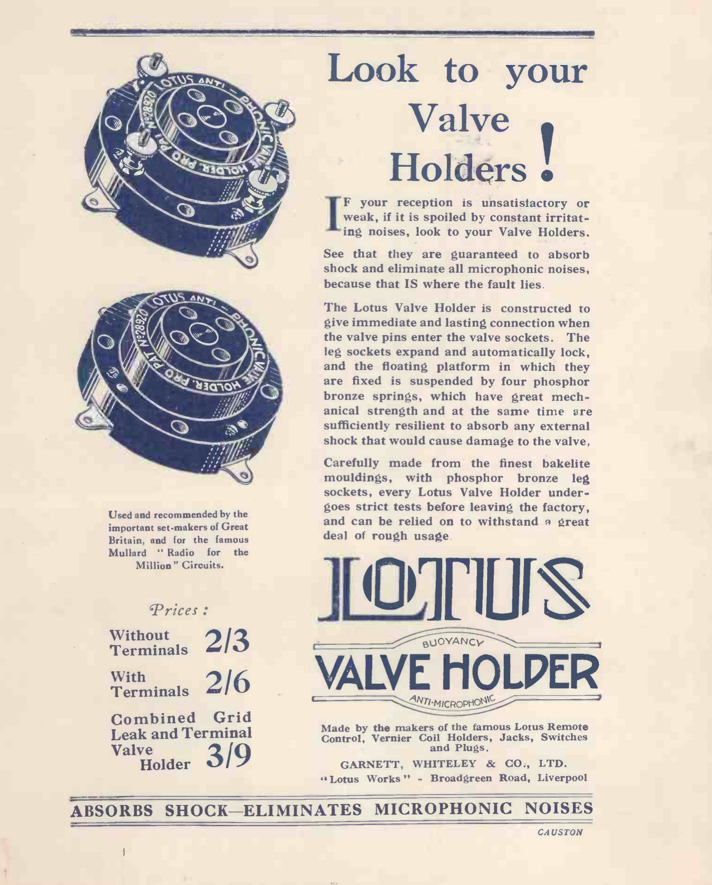 LOTUS, BRITISH 4 PIN, B4,   BLACK, LARGE, ANTIPHONIC, VALVE HOLDER,  1929