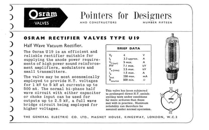 U19, OSRAM, NEW BOXED, HW RECTIFIER, BROWN BASE, CV187, CV1508, U23, V1913, 10E/520, HAMMERSMITH AUGUST 1961 PRODUCTION