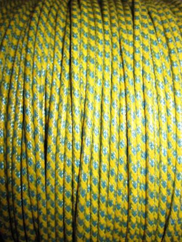 SILK BRAID COVERED VINTAGE 20 AWG HOOK UP WIRE YELLOW WITH BLUE TRACER STRIPE - MULLARD MAGIC