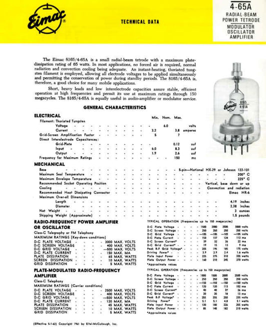 Eimac 4-65A 8165 Power Tetrode - MULLARD MAGIC - 2