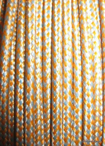 SILK BRAID COVERED VINTAGE 20 AWG HOOK UP WIRE ORANGE WITH BLUE TRACER STRIPE - MULLARD MAGIC