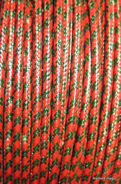 SILK BRAID COVERED VINTAGE 20 AWG HOOK UP WIRE RED WITH GREEN TRACER STRIP - MULLARD MAGIC