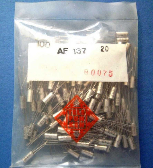 NOS, TESTED, TELEFUNKEN AF137 GERMANIUM PNP TRANSISTOR TO REPLACE 2N990, 2S43, 2SA73, 2SA93, 2SA518, 3AG10,  3AG11, 3AG12, 3AG21, 3AG22, AF106, AF117, AF127, G106T, GF122, GF322A, GFT43, OC41, OC169, P416, ST28C, ST37E, T-1877, T-2091,