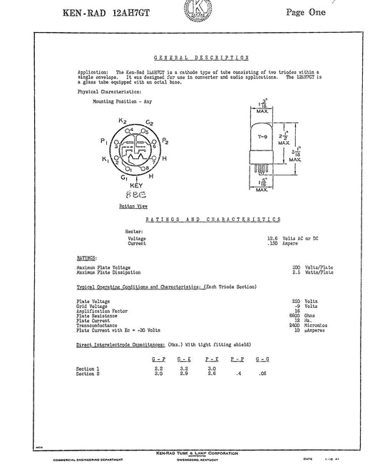 12AH7G, BENDIX, NEW BOXED, CV529, VT-207
