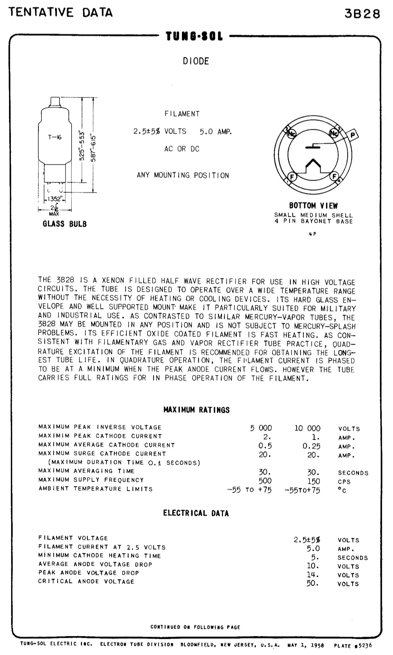 866A, NATIONAL UNION,, BOXED, 2V/400A,3B28  3885A, 866A, AH201, CV32, CV1835, ESU866, RG3-250A,