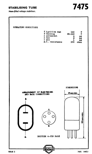7475 MULLARD, BOXED, AW2, CV188, CV1070, GD100A, QS92/10, VS70