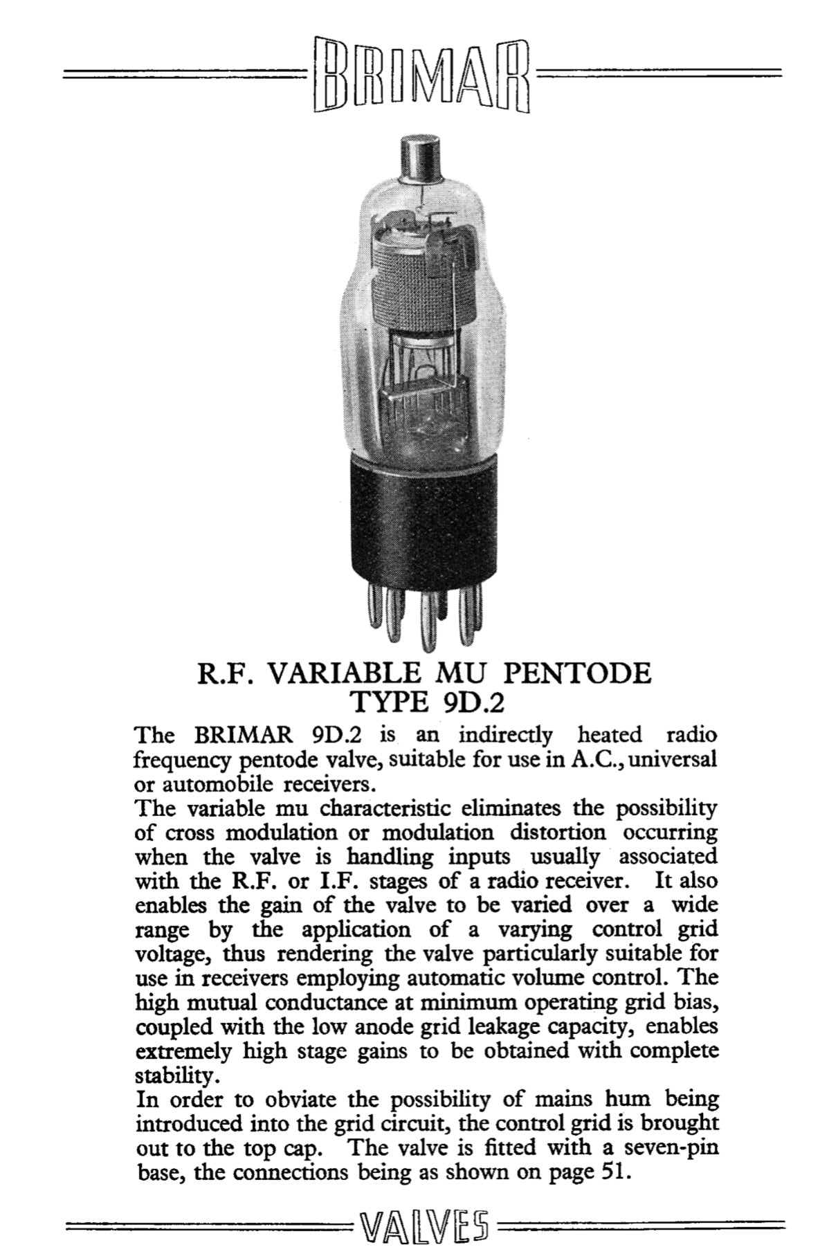 9D2, BRIMAR, ARP3, VP13C, CV1106, VR106, 9D2, 10E/11095,  HF PENTODE FOR RAF AIR MINISTRY R1080, R1124