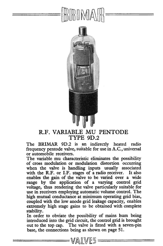 9D2, BRIMAR, ARP3, VP13C, CV1106, VR106, 9D2, 10E/11095,  HF PENTODE FOR RAF AIR MINISTRY R1080, R1124
