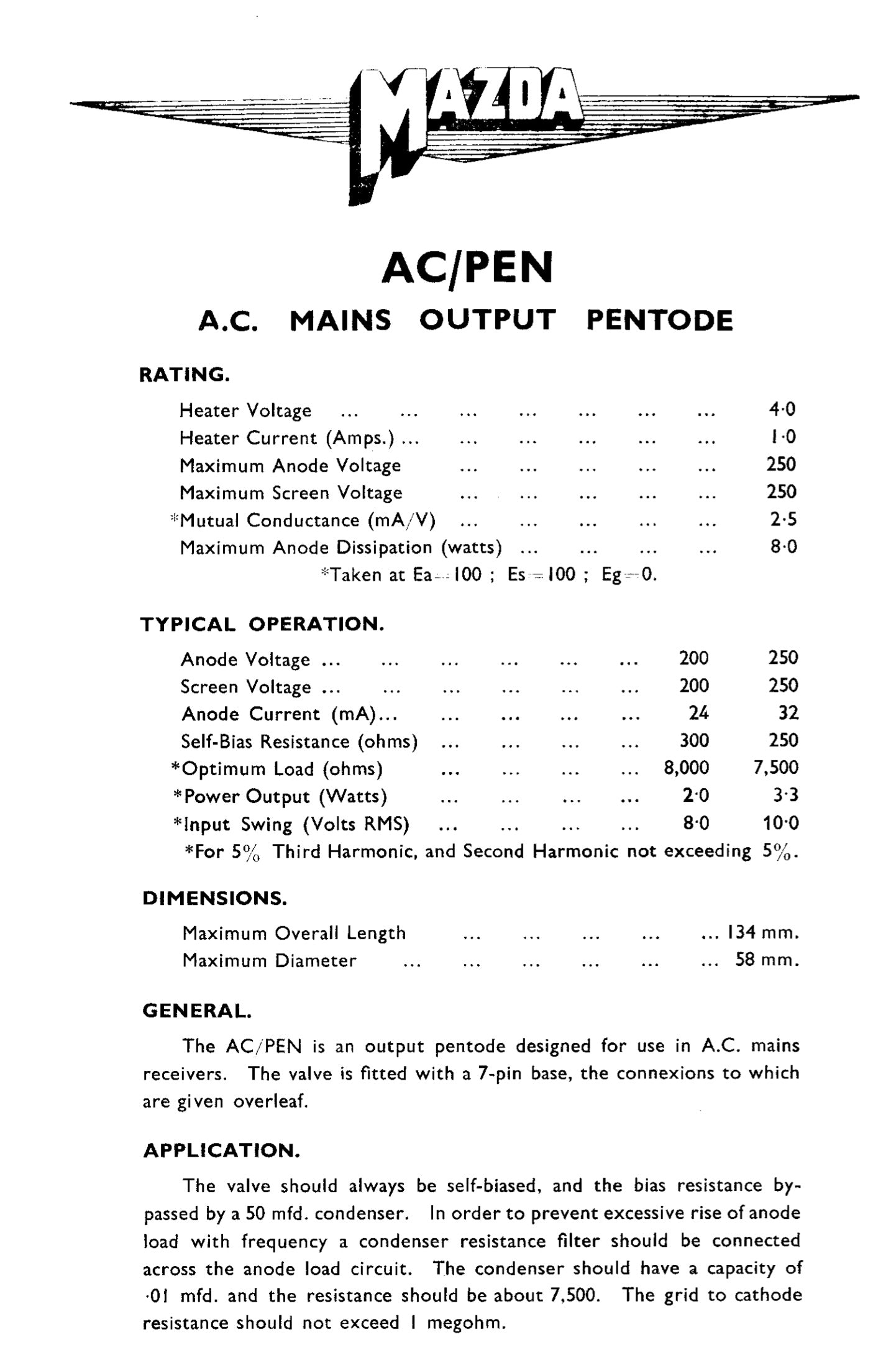 AC/PEN, MAZDA, NEW BOXED, 7A2, A70B, APP4A, CV1174, KT42, MKT4/5, MKT4/7, MP/Pen, N40, Pen4VA