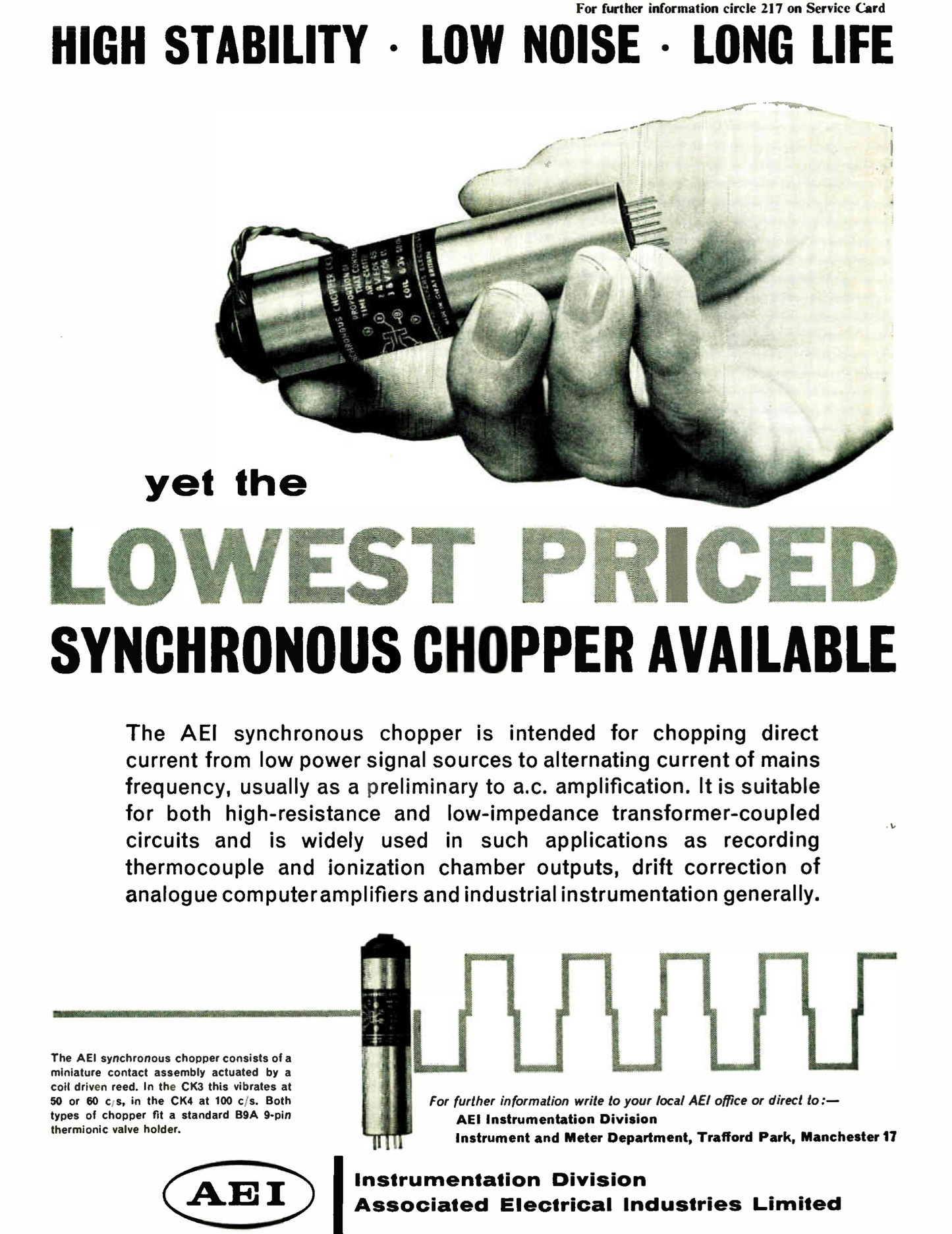AEI, SYNCHRONOUS CHOPPER, 12.6V  50 - 60Hz, B9A BASED,