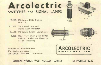 ARCOLECTRIC, PEAR DOLLY, SWITCH, DPST,  3A @ 250V